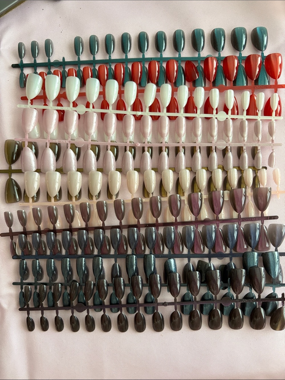 Assorted Press-On Gel Tips Nail Color Set — Red, Brown, Blue, Teal, Green